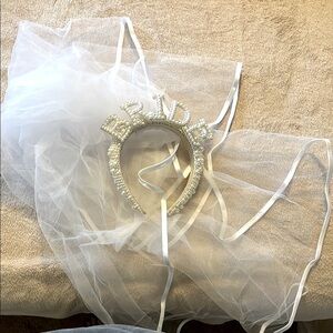 Elegant White Bridal Headband with Veil